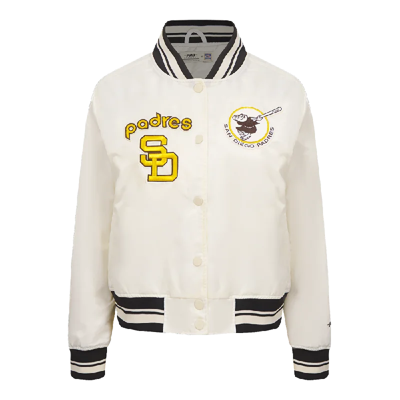 MLB SAN DIEGO PADRES RETRO CLASSIC WOMEN'S RIB SATIN JACKET (EGGSHELL/ BLACK)