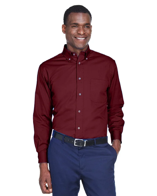 Harriton Long Sleeve Stain-Release Twill Shirt | Wine