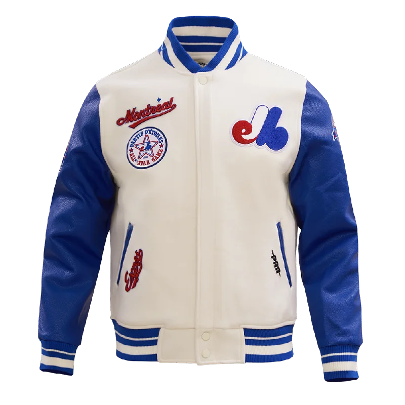 MLB MONTREAL EXPOS RETRO CLASSIC MEN'S RIB WOOL VARSITY JACKET (EGGSHELL/ ROYAL BLUE)