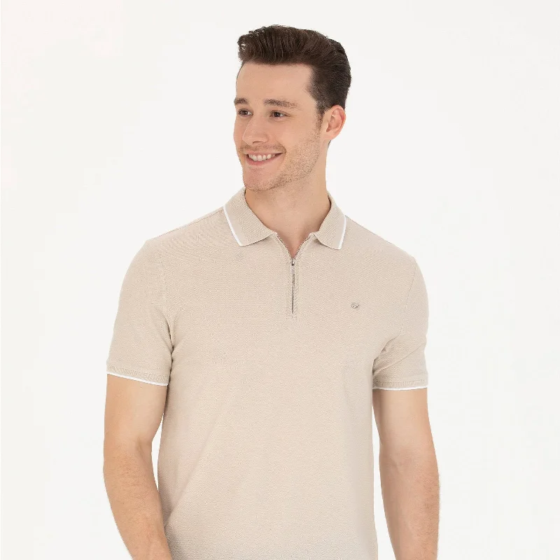 POLO BEIGE EN MAILLE DE VISCOSE MÉLANGÉE TESTE - 1573414VR049